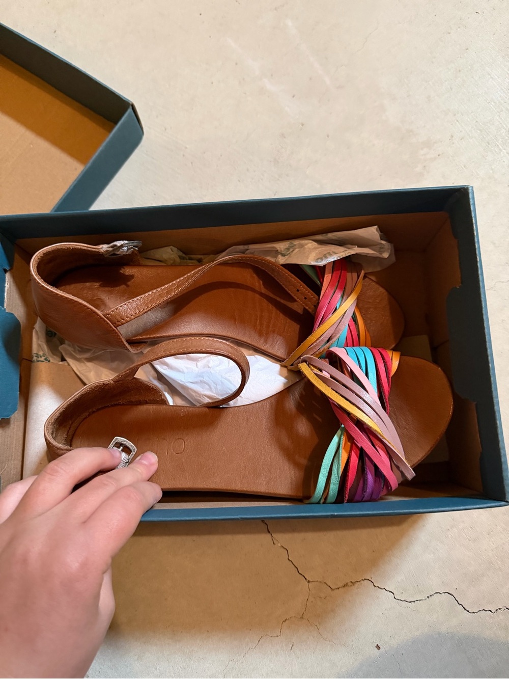 BUENO Women's Brown Leather Sandals with Multicolor Straps